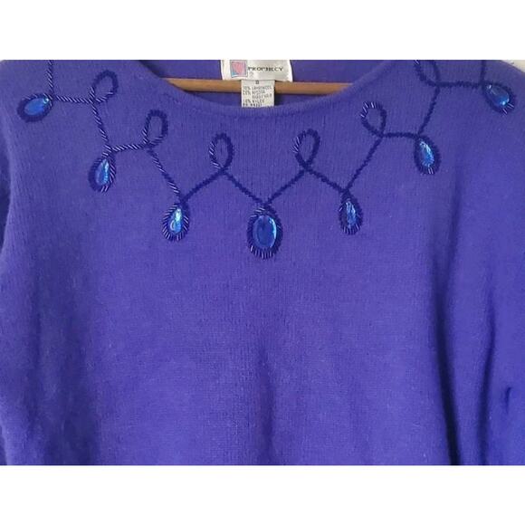 VTG 1980s Prophecy Glitz Sweater Sz S PURPLE Embellished Lambswool Angora Classy - Picture 4 of 10
